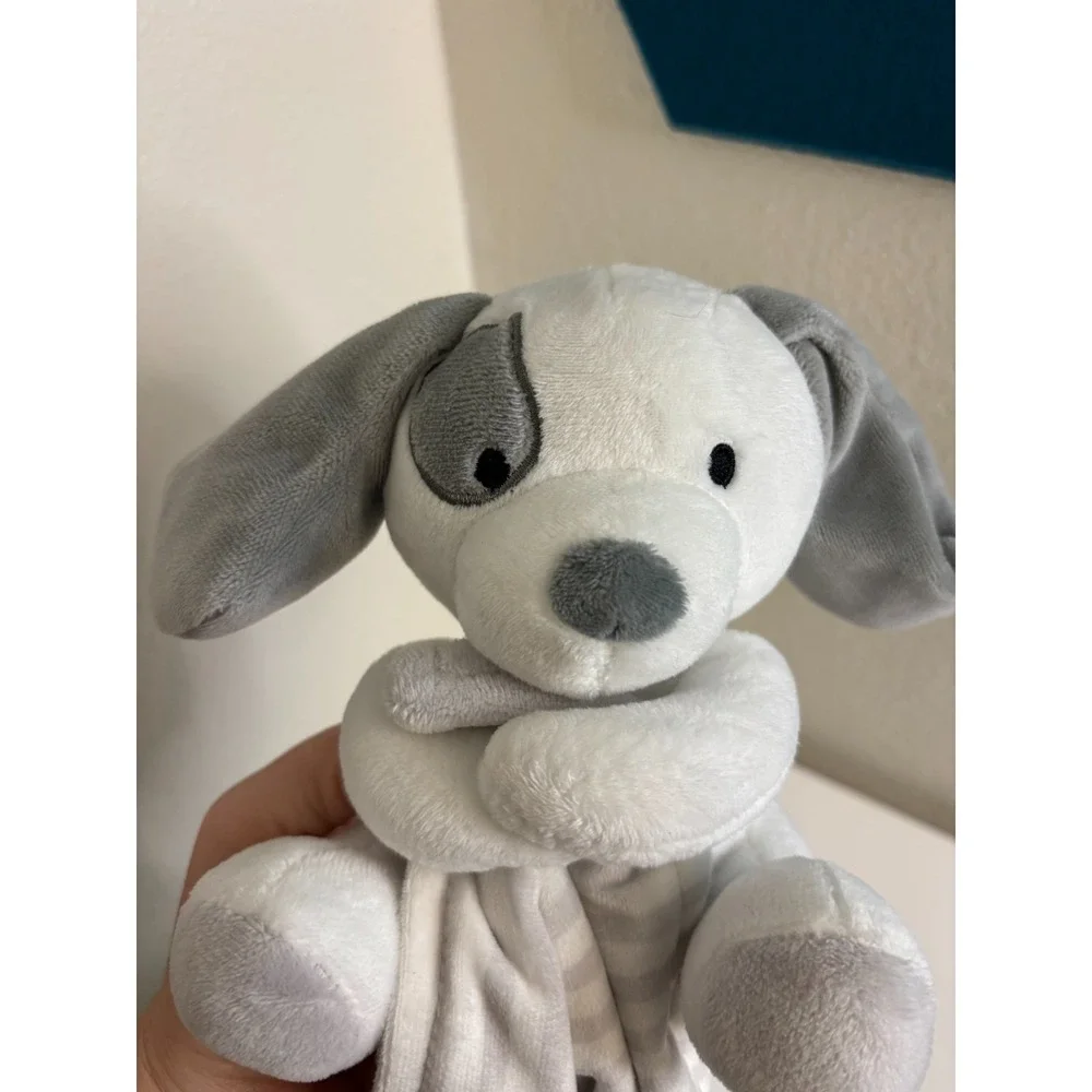 Bon Bébé Gray White Striped Plush Puppy Dog Baby Lovey Security Blanket Soother